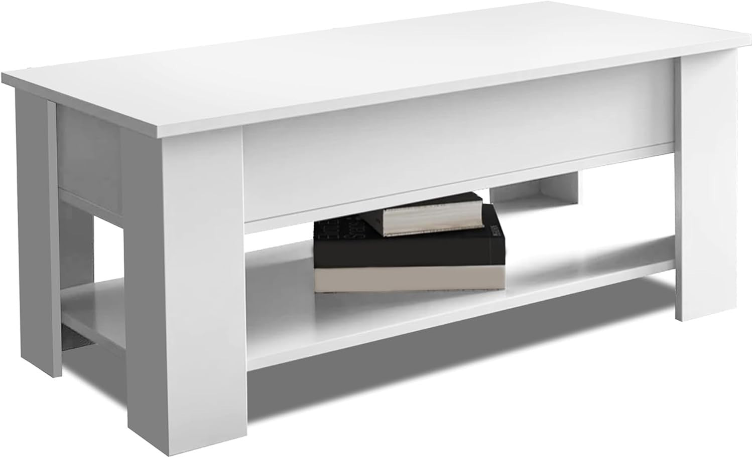 Lift Top Coffee Table White with Storage, Large Hidden Compartment 120x60cm