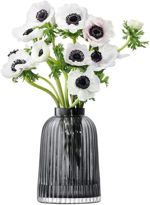 Grey Pleated Glass Vase 20cm Tall Modern Flower Vase Elegant Home Decor
