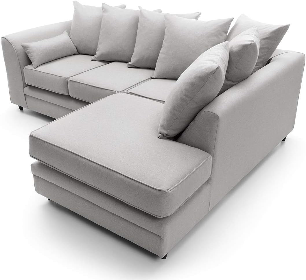 Light Grey L Shape Corner Sofa 3 Seater Brushed Cotton Cushions Durable