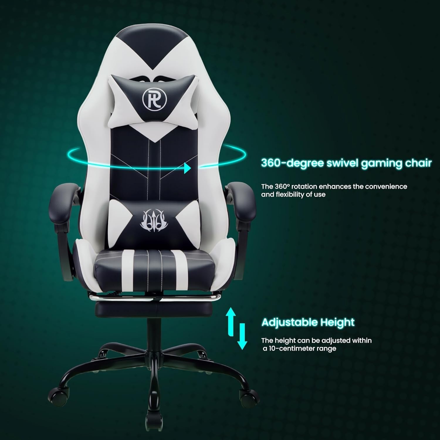 Ergonomic Gaming Chair with Footrest & Lumbar Support – White PC Seat