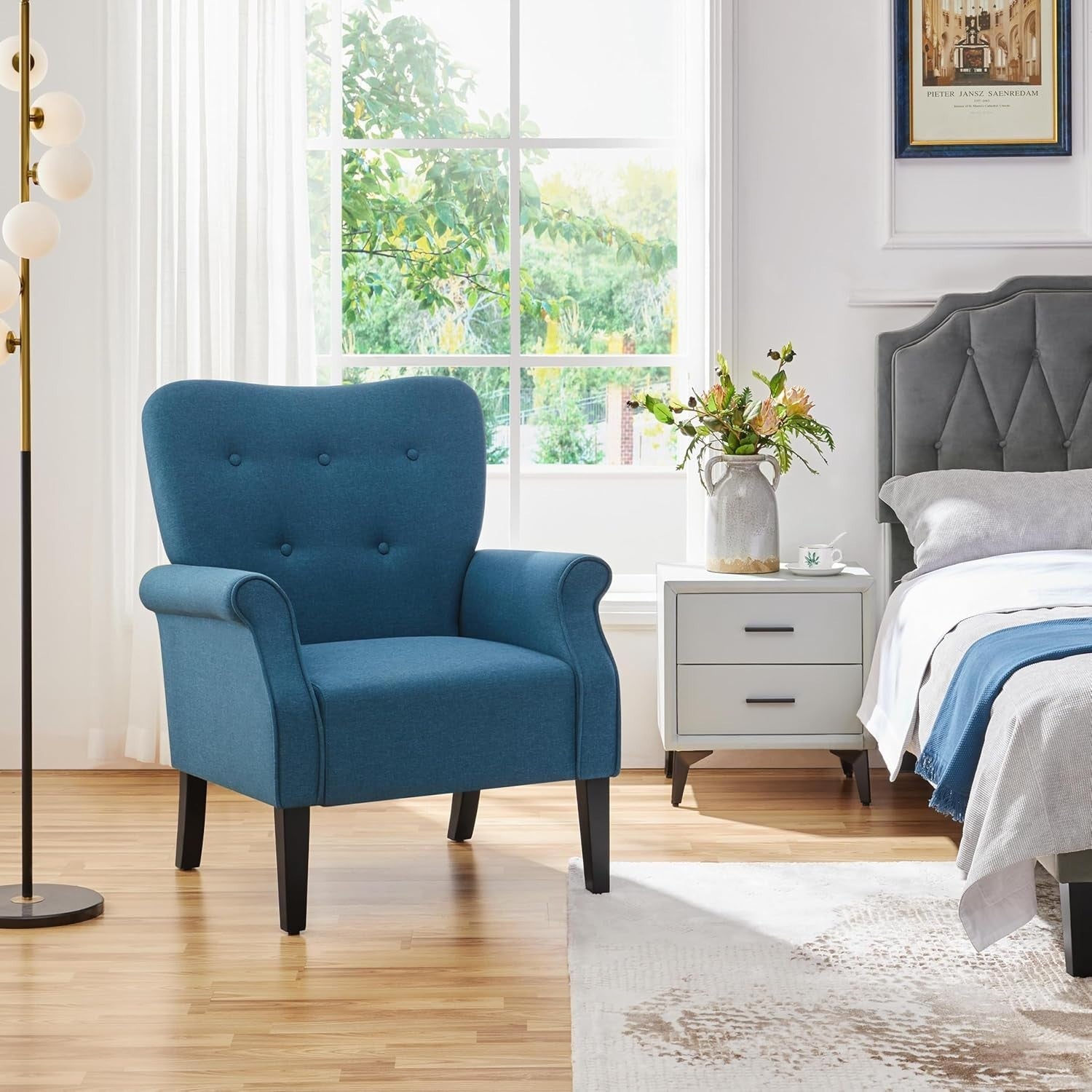 Navy Blue Modern Tub Chair Accent Armchair Soft Padded High Back Living Room