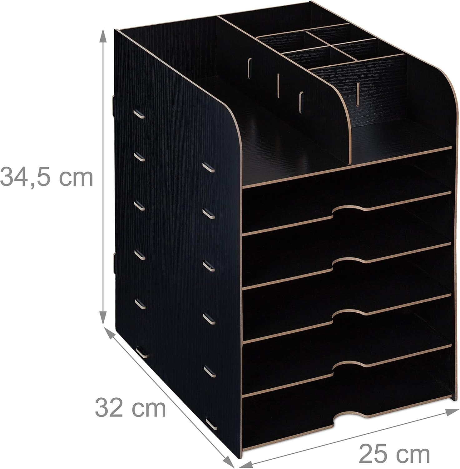 12-Compartment Desk Organiser with A4 Document Tray – Black Office Storage