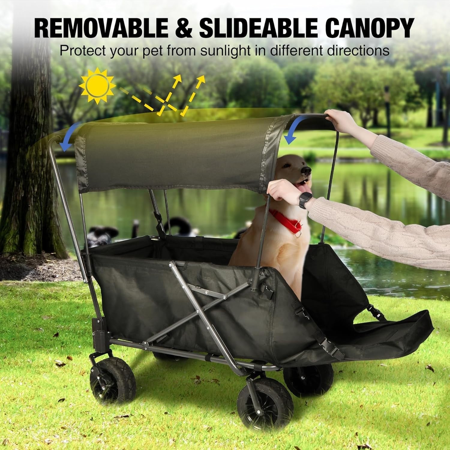 Heavy Duty Dog Wagon Cart 150lb Folding Beach Trolley w/ Canopy All-Terrain