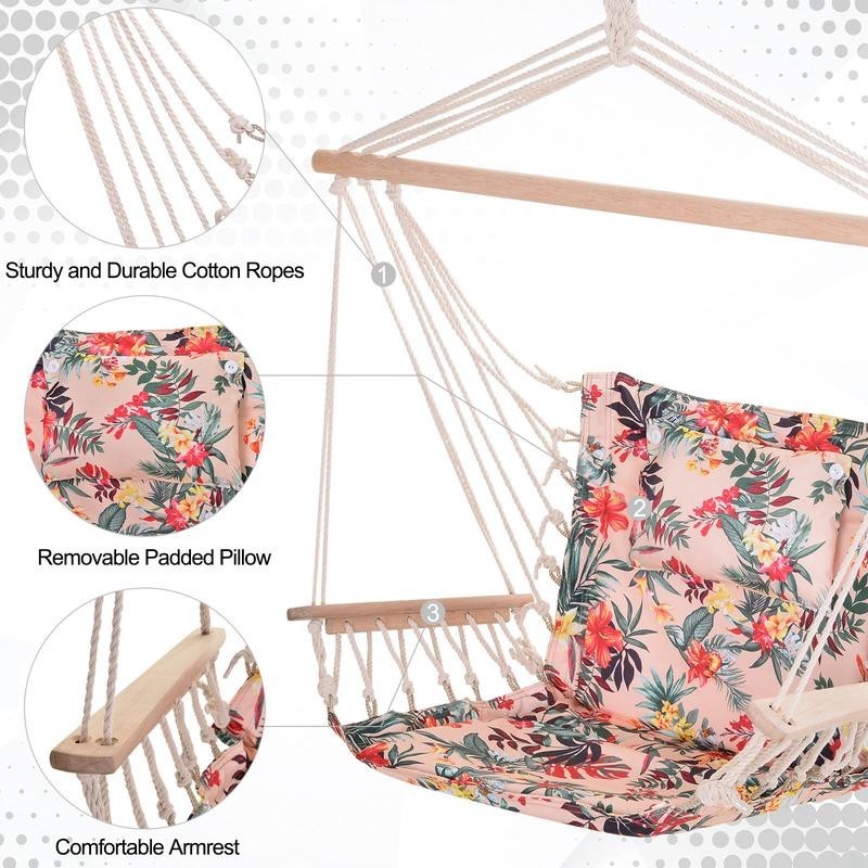 Garden Hanging Hammock Chair Rope Seat Padded Floral Patio Swing 100kg