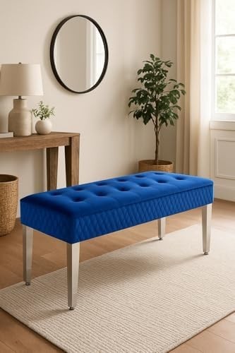 Luxury Navy Velvet 3-Seater Bench Modern Upholstered Dining & Entryway Seat