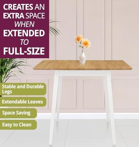 Small Drop Leaf Folding Table White & Oak Space-Saving Kitchen Dining