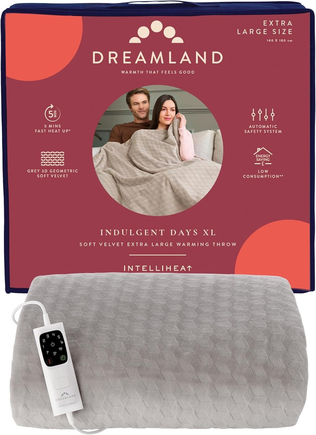 XL Heated Electric Throw Blanket Fast Heat Timer Washable Luxury Velvet