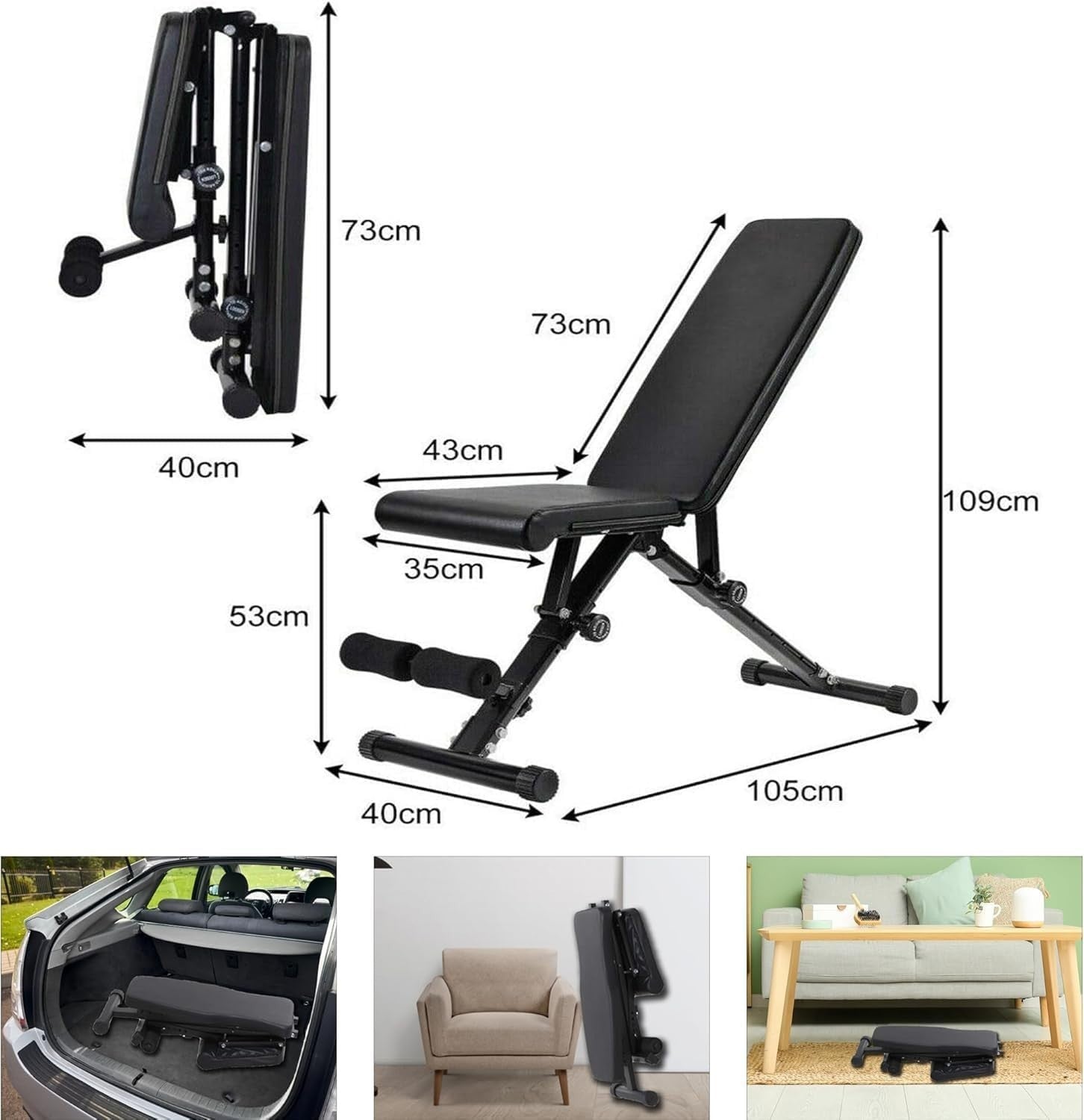 Foldable Adjustable Workout Bench 250kg Multi-Position Home Gym Trainer