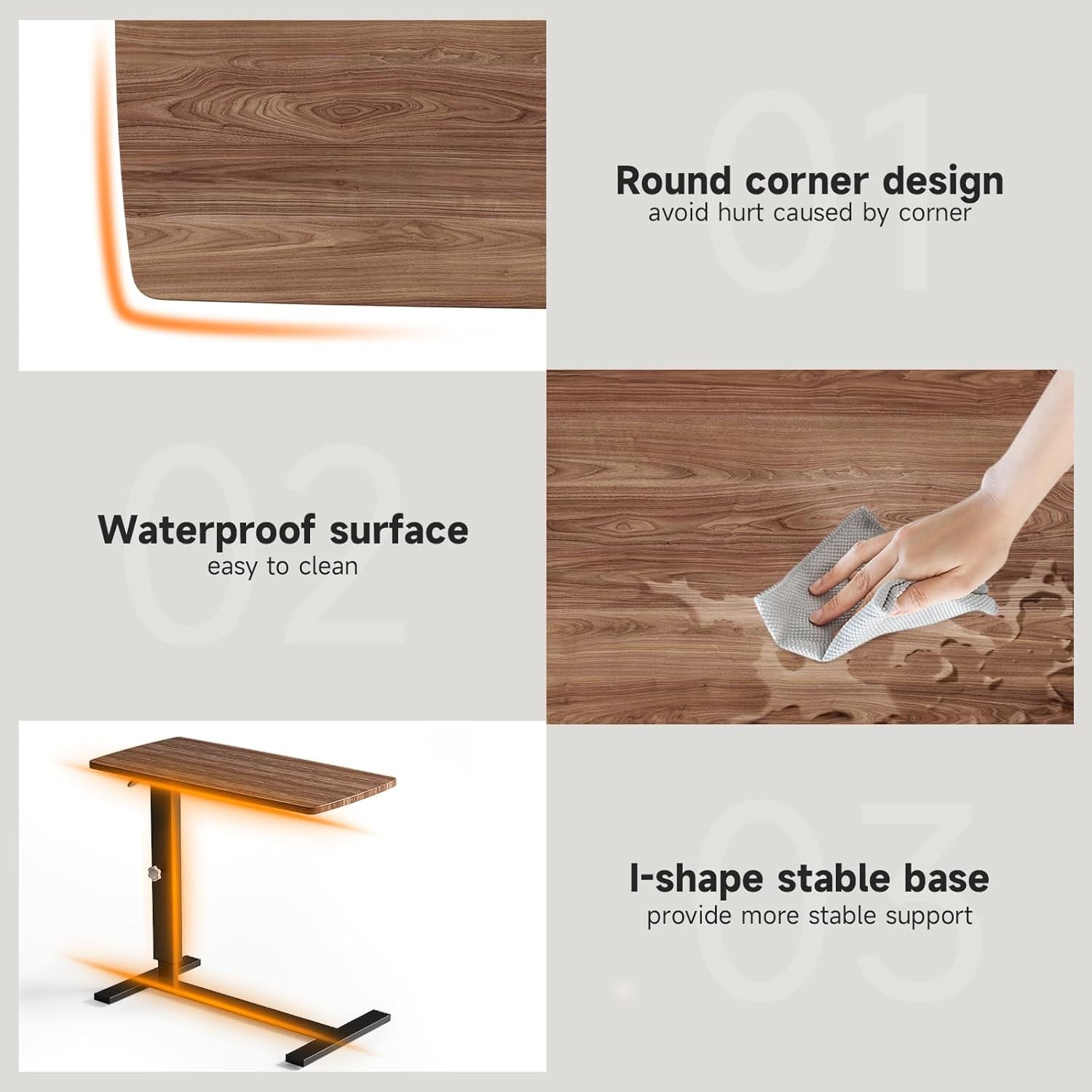 Overbed Bedside Table Height Adjustable Laptop Desk with Wheels Sofa Desk