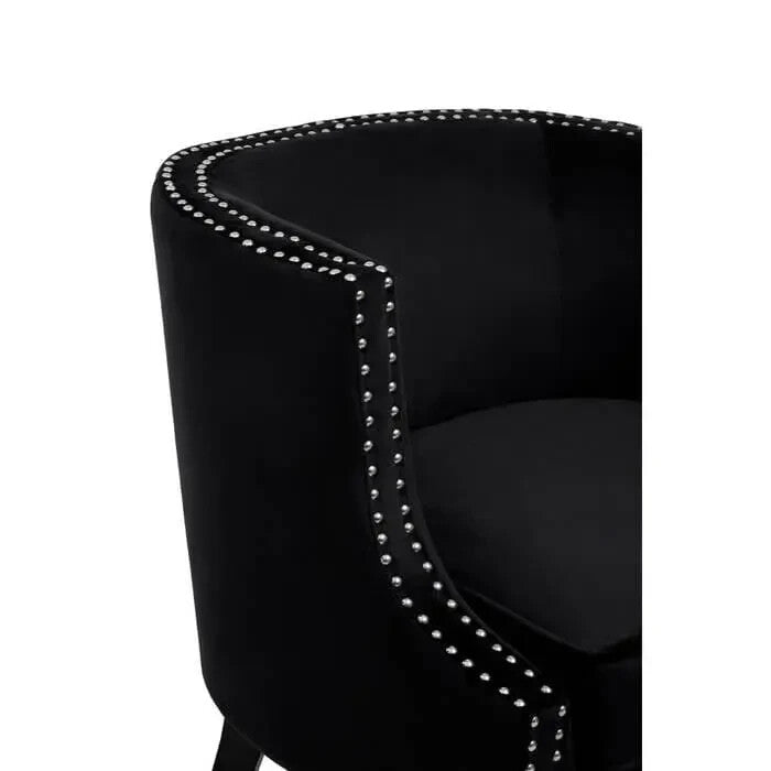 Black Velvet Studded Accent Chair with Foam Seat & Rubberwood Frame