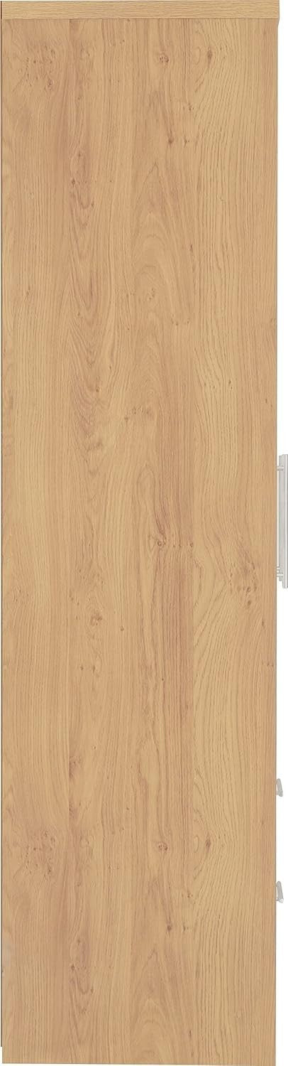 White Gloss 3 Door Wardrobe with 2 Drawers Oak Effect – Lockable Storage