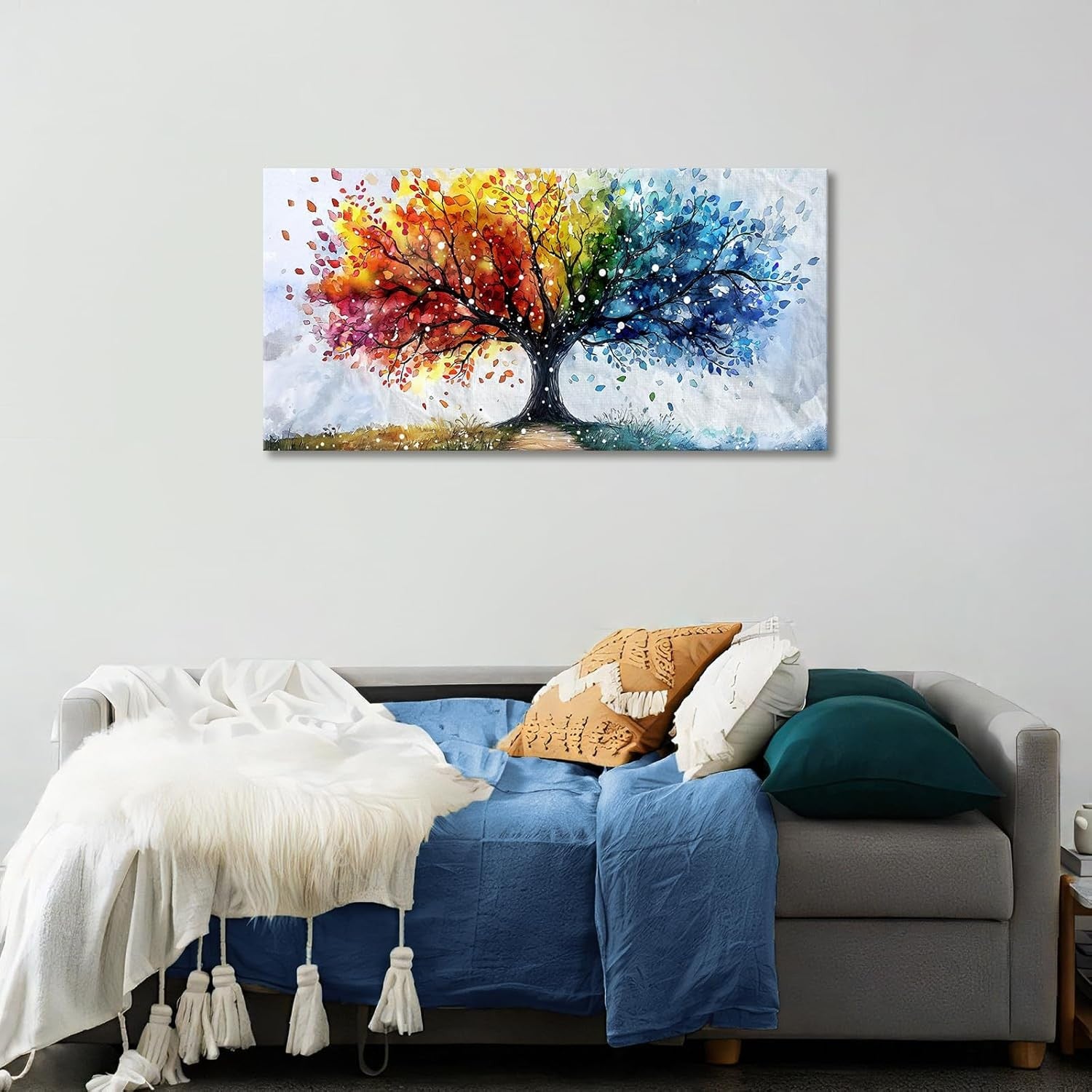 Large Colourful Tree Canvas Wall Art 100x50cm Framed
