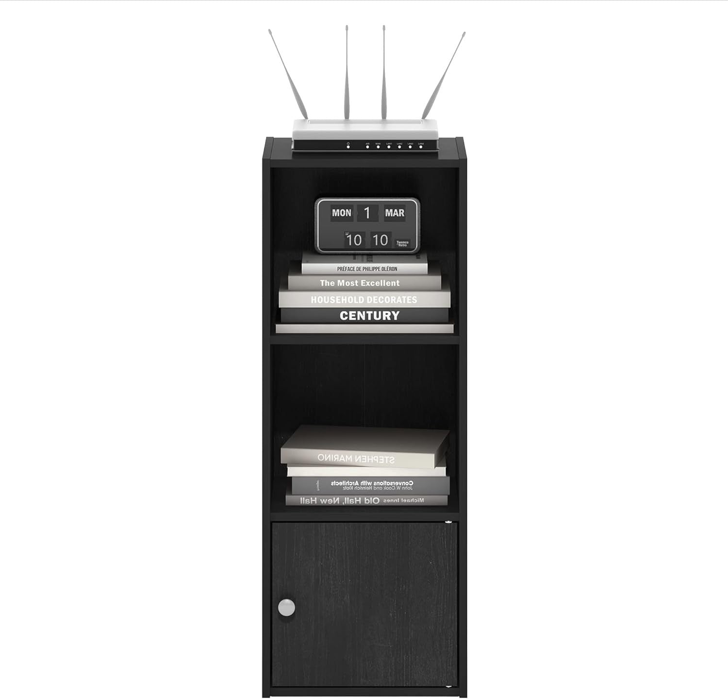 Modern 3-Tier Blackwood Shelf Bookcase with 1 Door Storage Cabinet