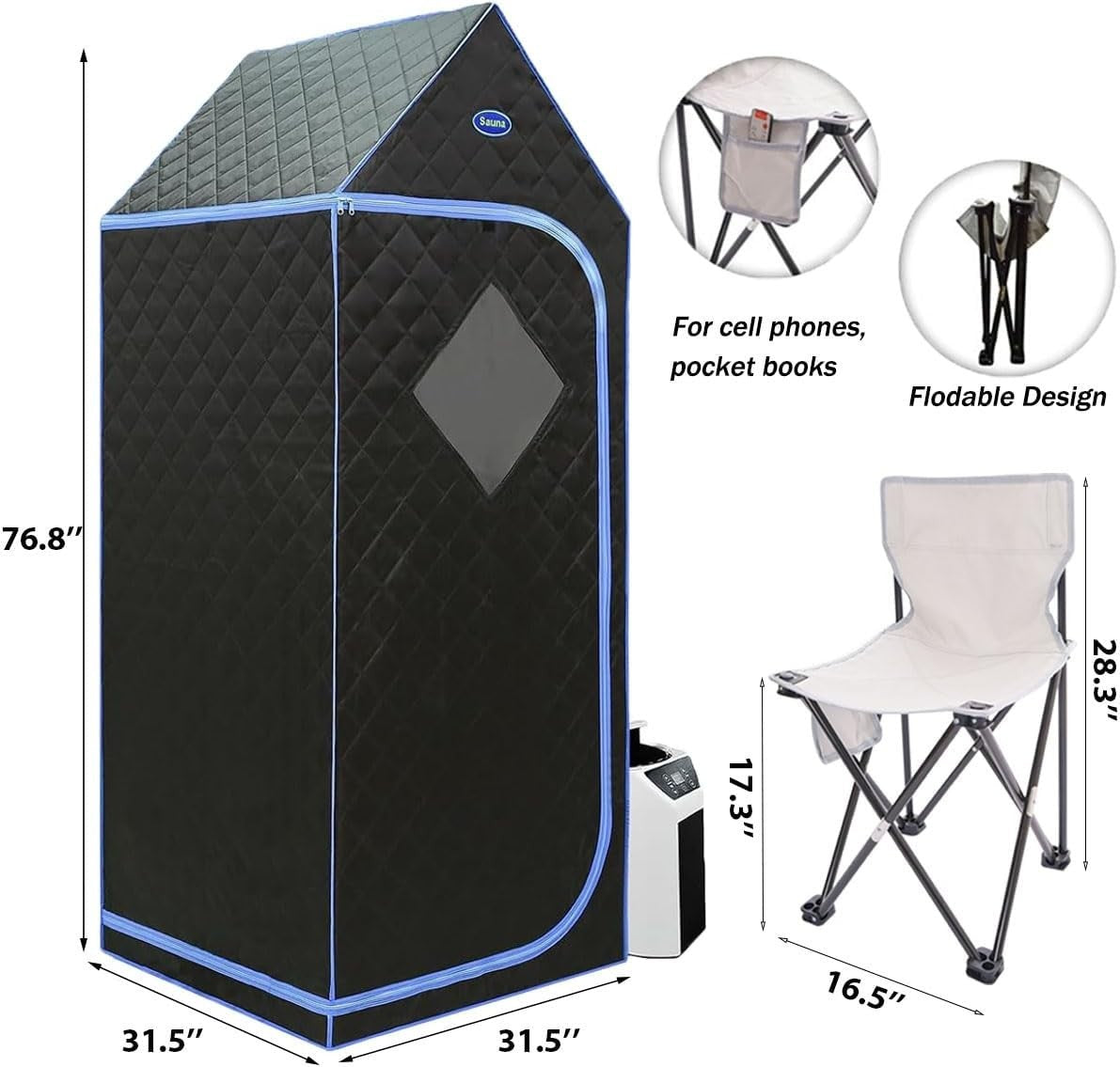 Portable Full Body Steam Sauna Tent w/ 3L Steamer & Remote – XL Home Spa