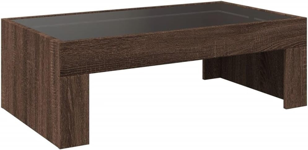 Infinity LED Mirror Coffee Table RGB Lights Brown Oak Square 50D x 90W x 30H