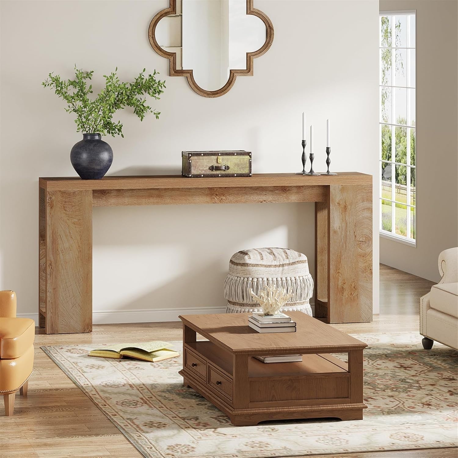 Extra Long Farmhouse Console Table, Rustic Wood Entryway Sofa Table