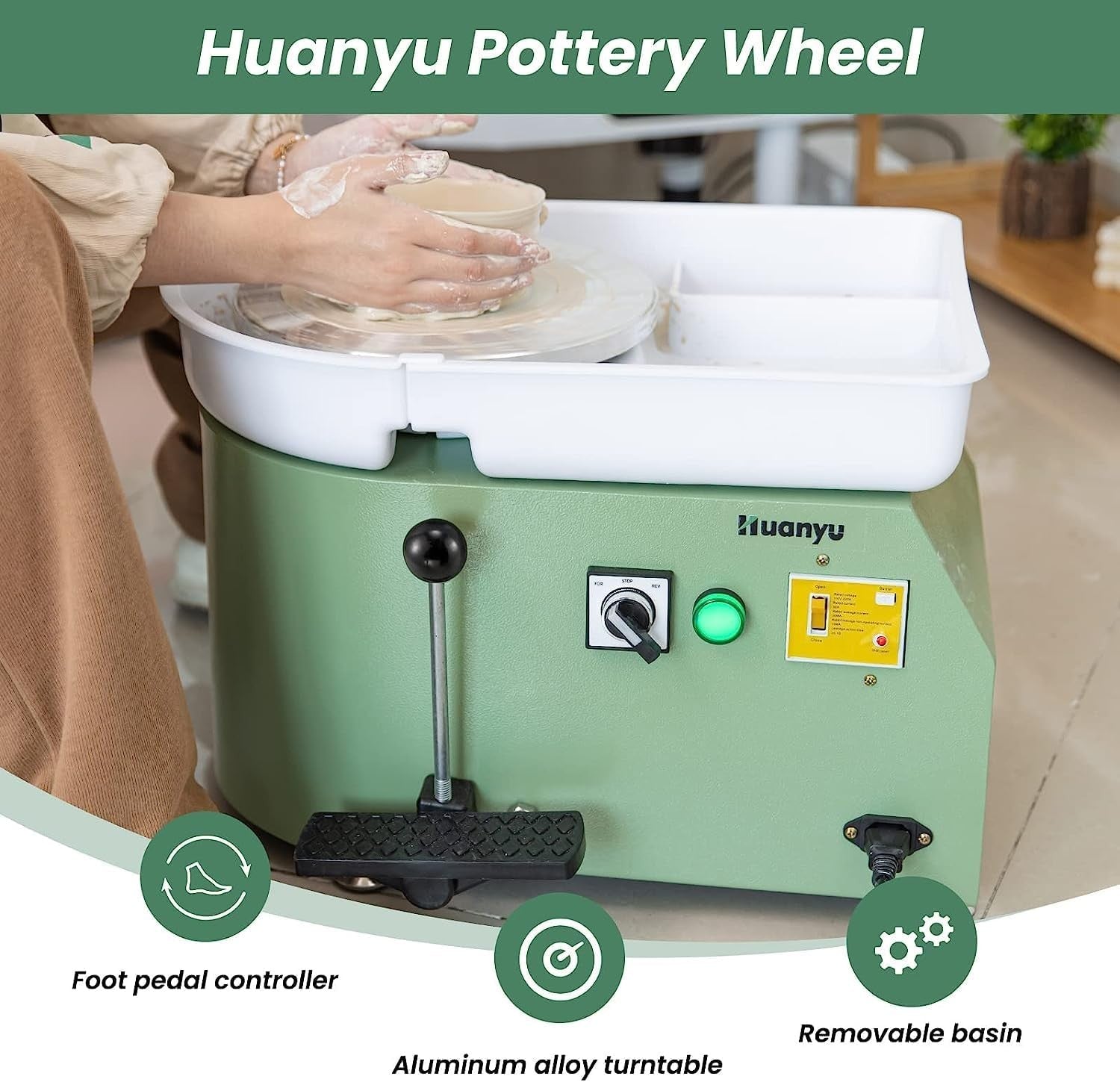Electric Pottery Wheel 25cm Foot Pedal Adjustable Speed Ceramic Machine
