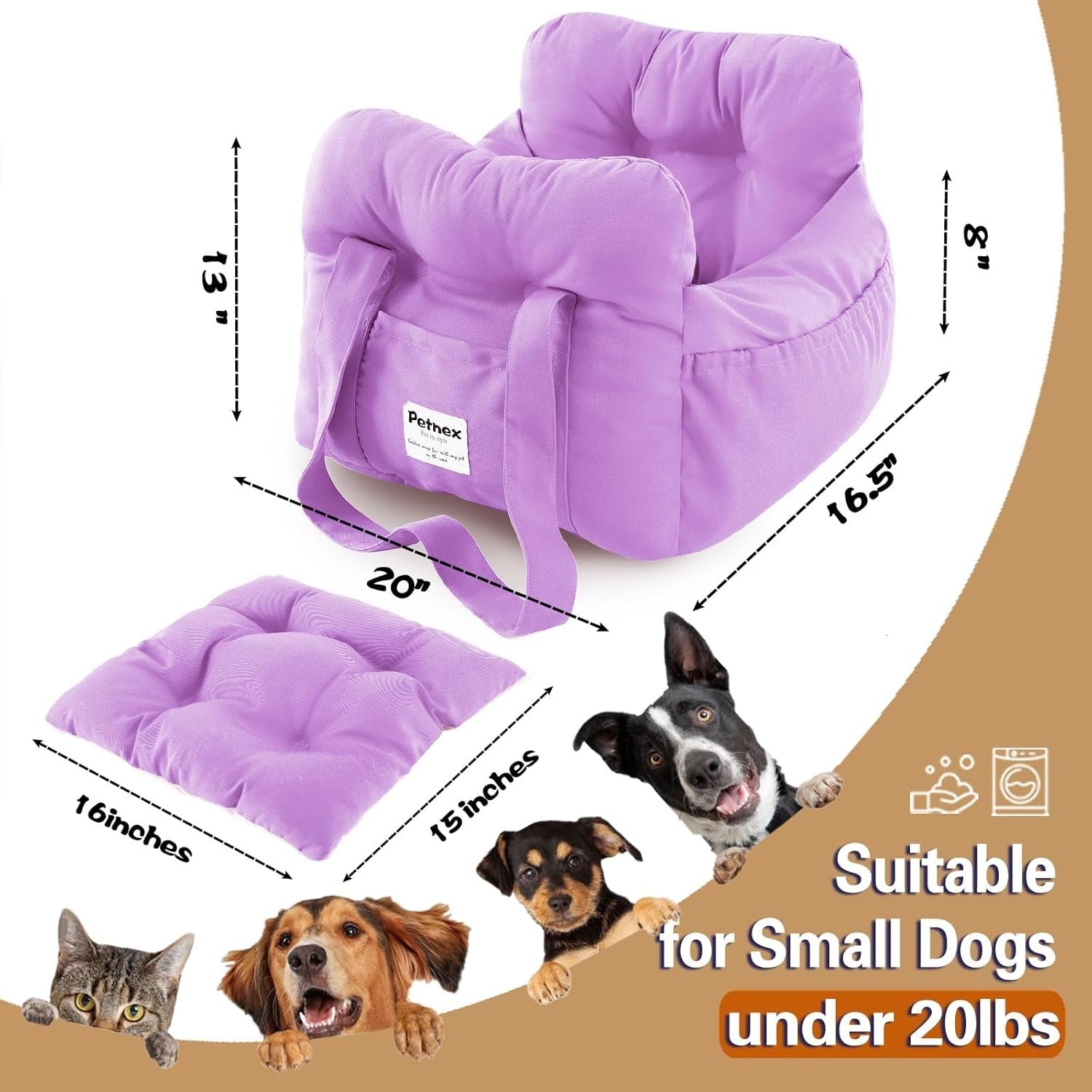 Dog Car Booster Seat Pet Carrier Travel Bed Safety Leash Purple Small