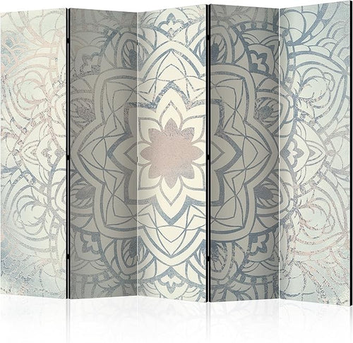 Light Beige Mandala 5-Panel Double-Sided Large Room Divider Privacy Screen