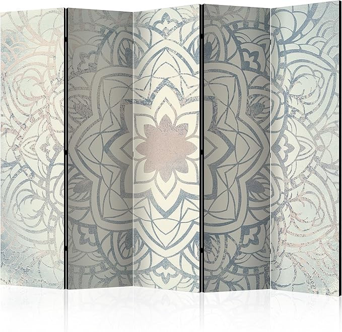 Light Beige Mandala 5-Panel Double-Sided Large Room Divider Privacy Screen