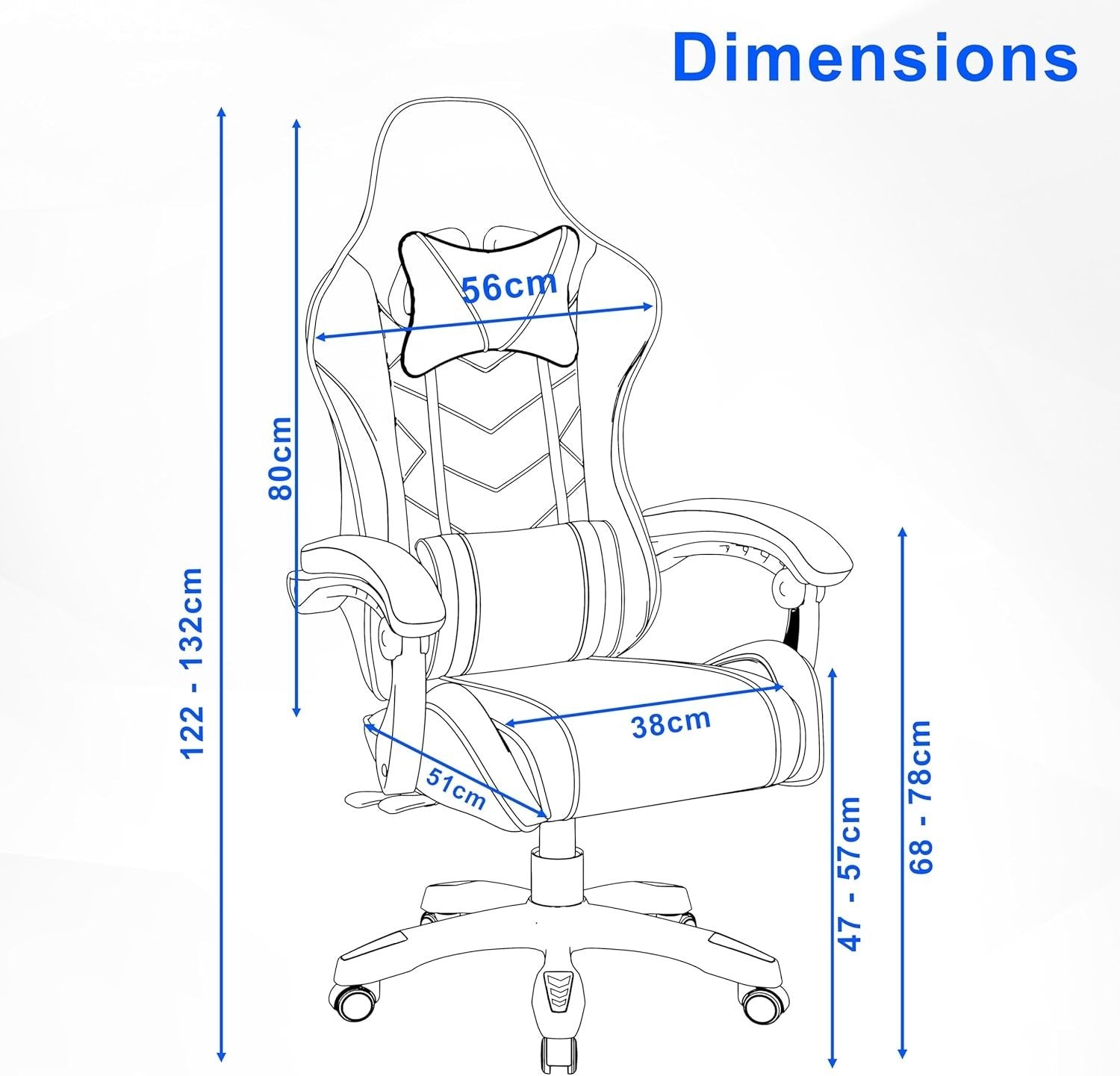 Ergonomic Gaming Office Chair Recline 90-135° Blue Faux Leather High Back 330 lb