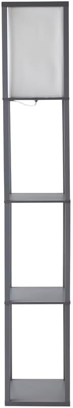Grey Wooden Floor Lamp with Shelves Modern Standing Light Storage