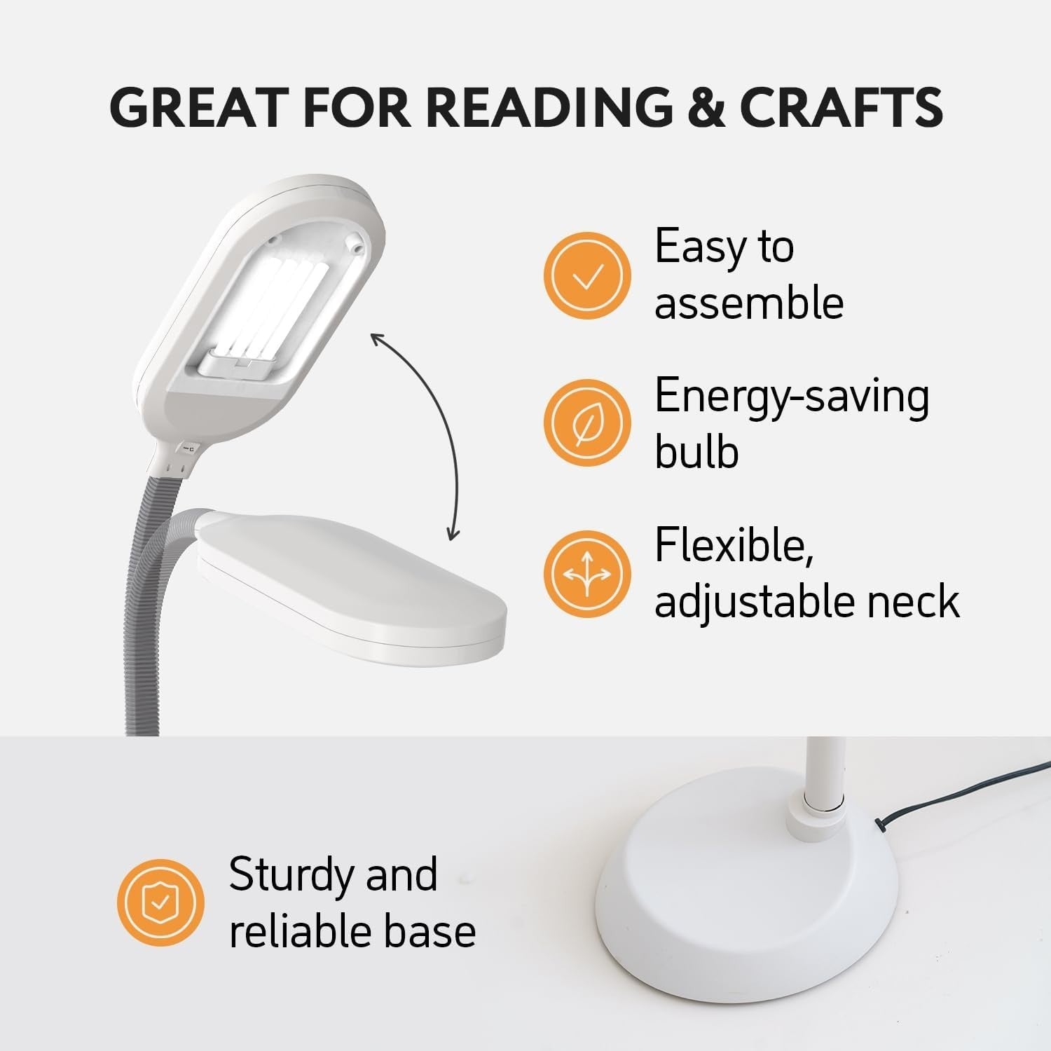 Daylight Reading Floor Lamp with Adjustable Neck & Natural Light 50x31.5x12.5cm