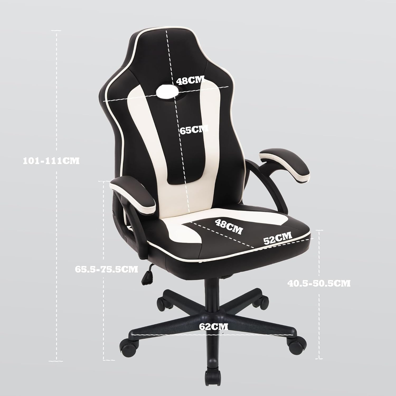 Ergonomic White Recliner Office Chair Faux Leather Lumbar Support Metal Base
