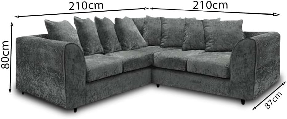 2C2 Grey Chenille Corner Sofa – Large 5 Seater L-Shape Settee with Scatter Cushi