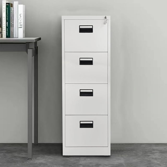 White Metal Filing Cabinet 4 Drawer Lockable Tall Office Storage