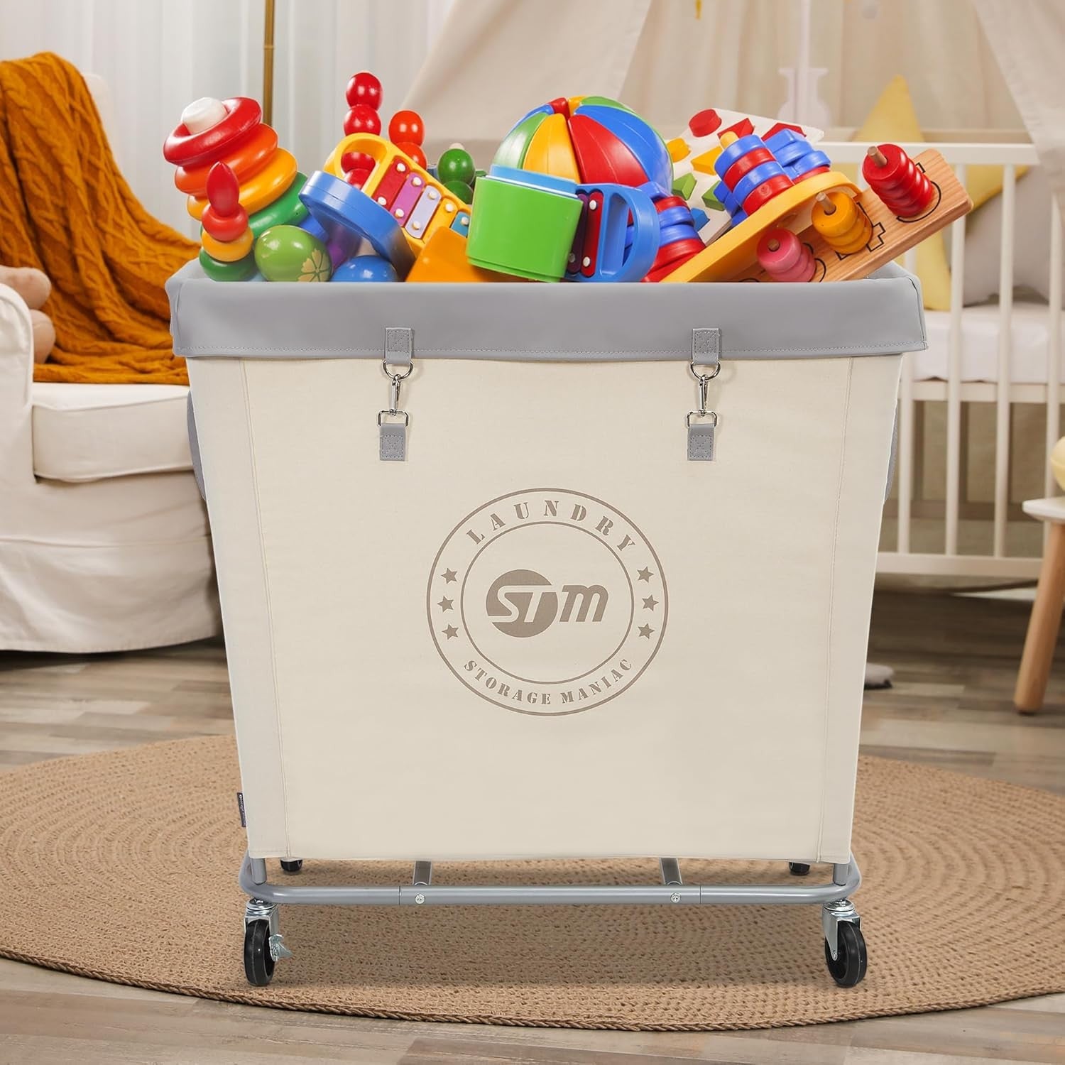 320L Industrial Laundry Hamper on Wheels | Heavy-Duty Cart | Large Canvas Bin