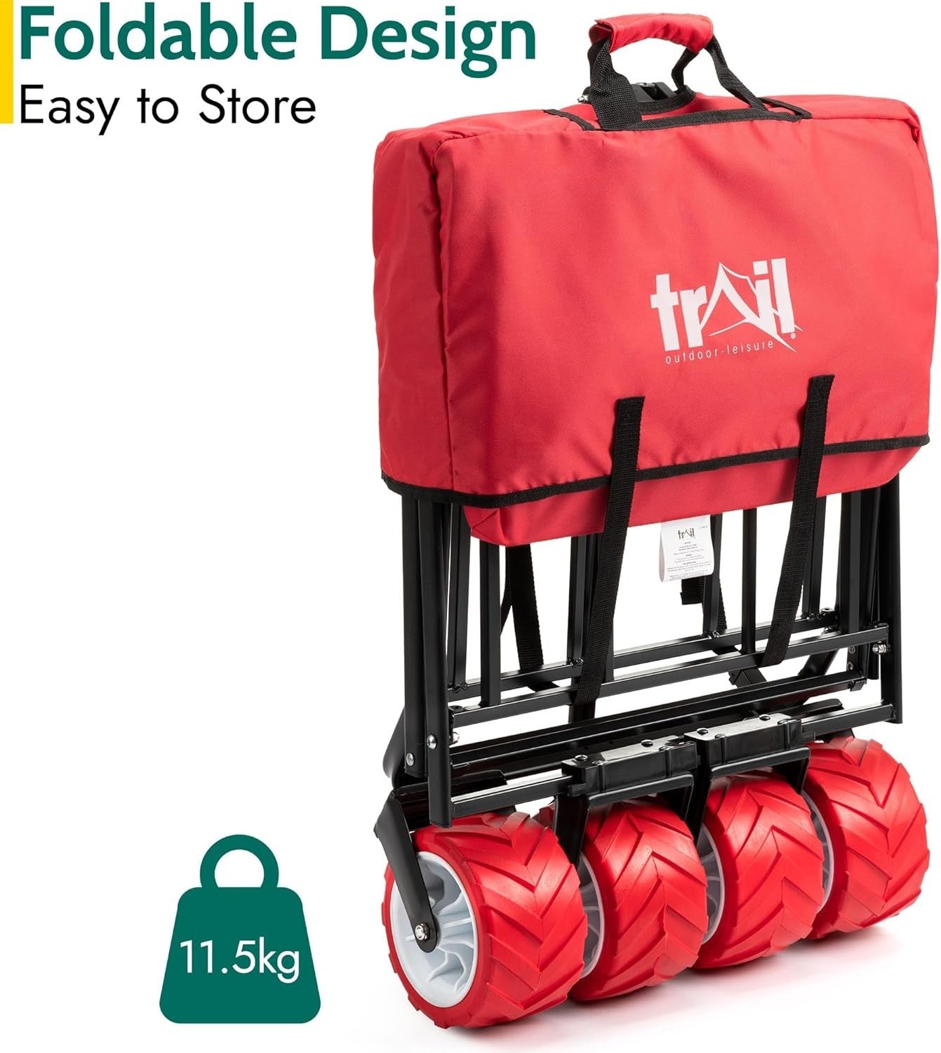 Folding Beach Camping Trolley Wagon 60kg Cart All Terrain Wheels Red Adjustable
