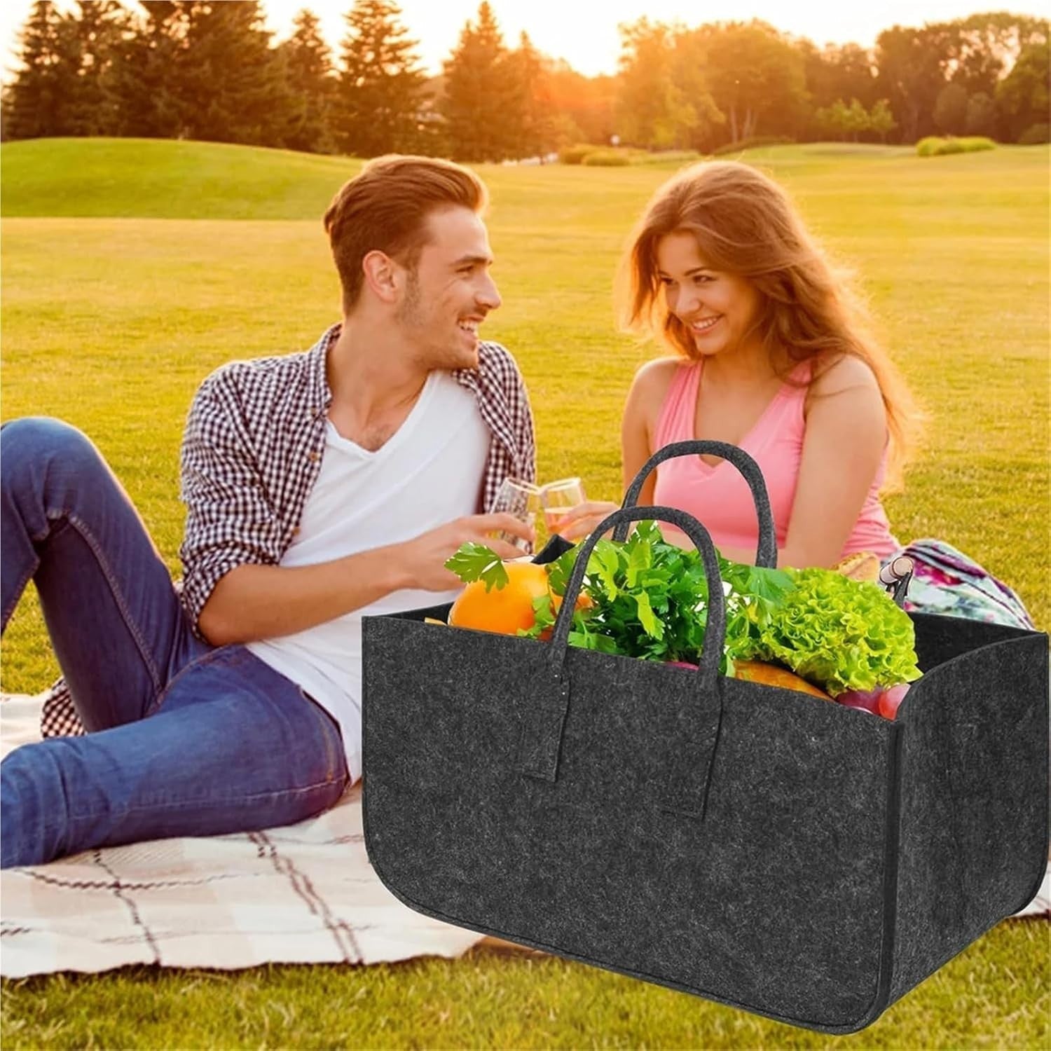Large Firewood Log Carrier Tote Bag Felt Basket Grey Heavy Duty Storage