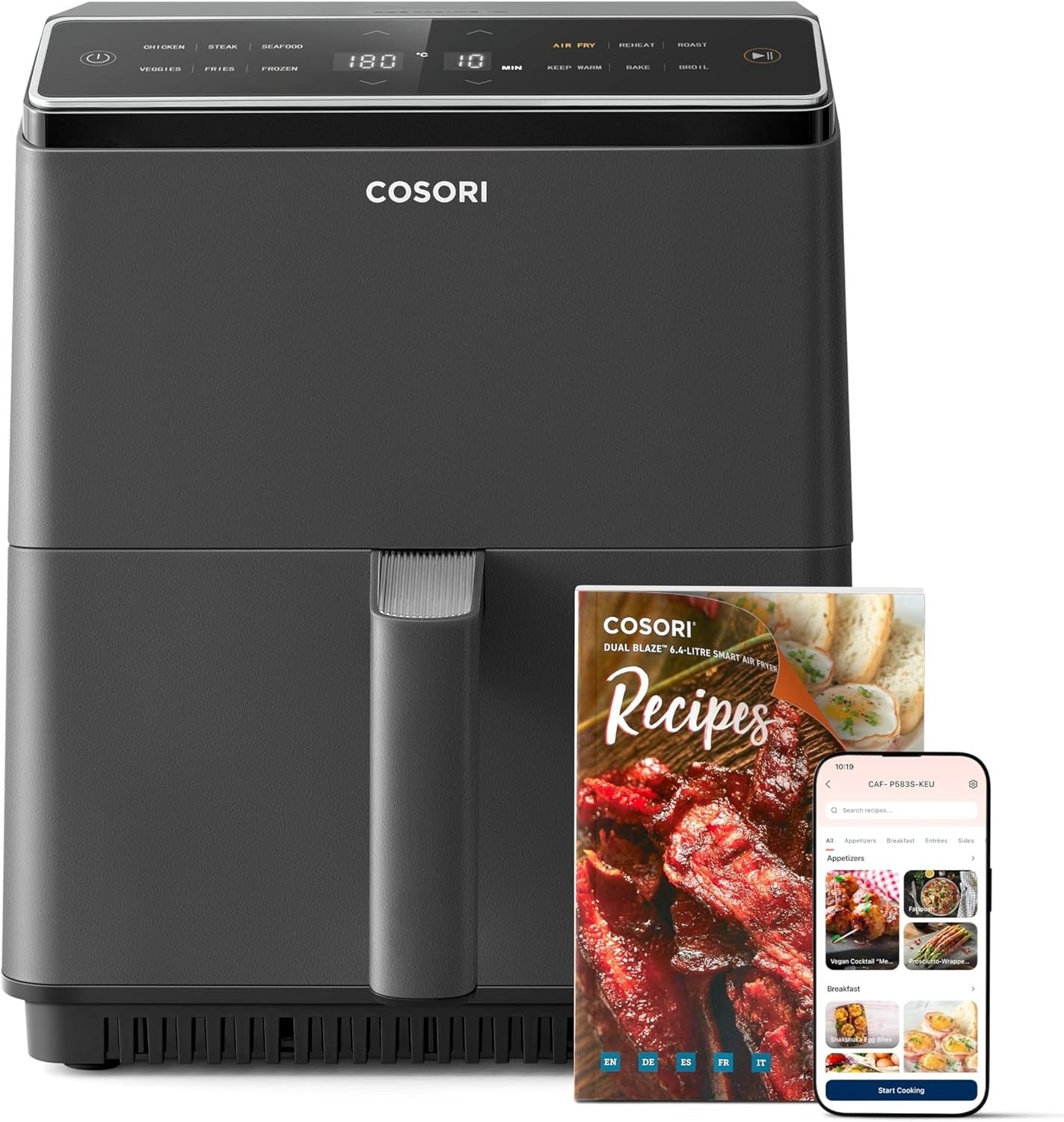 6.4L Dual Heat Smart Air Fryer No Shake No Preheat App Control 12 Functions