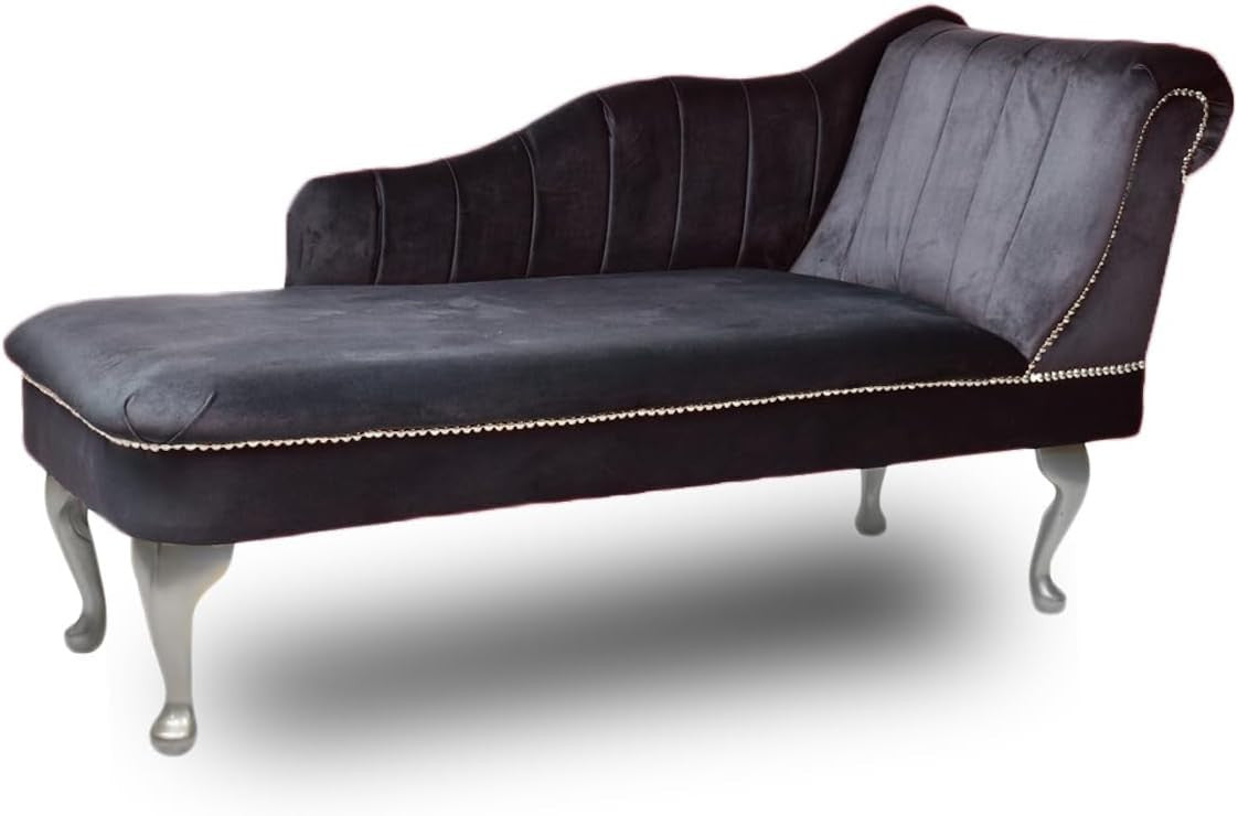Velvet Chaise Lounge Right Hand Tufted Accent Sofa Chair Grey 133cm