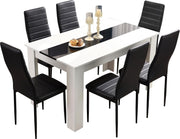 Modern Dining Table Set 6 PU Leather Chairs 140x80x75cm Kitchen Dining