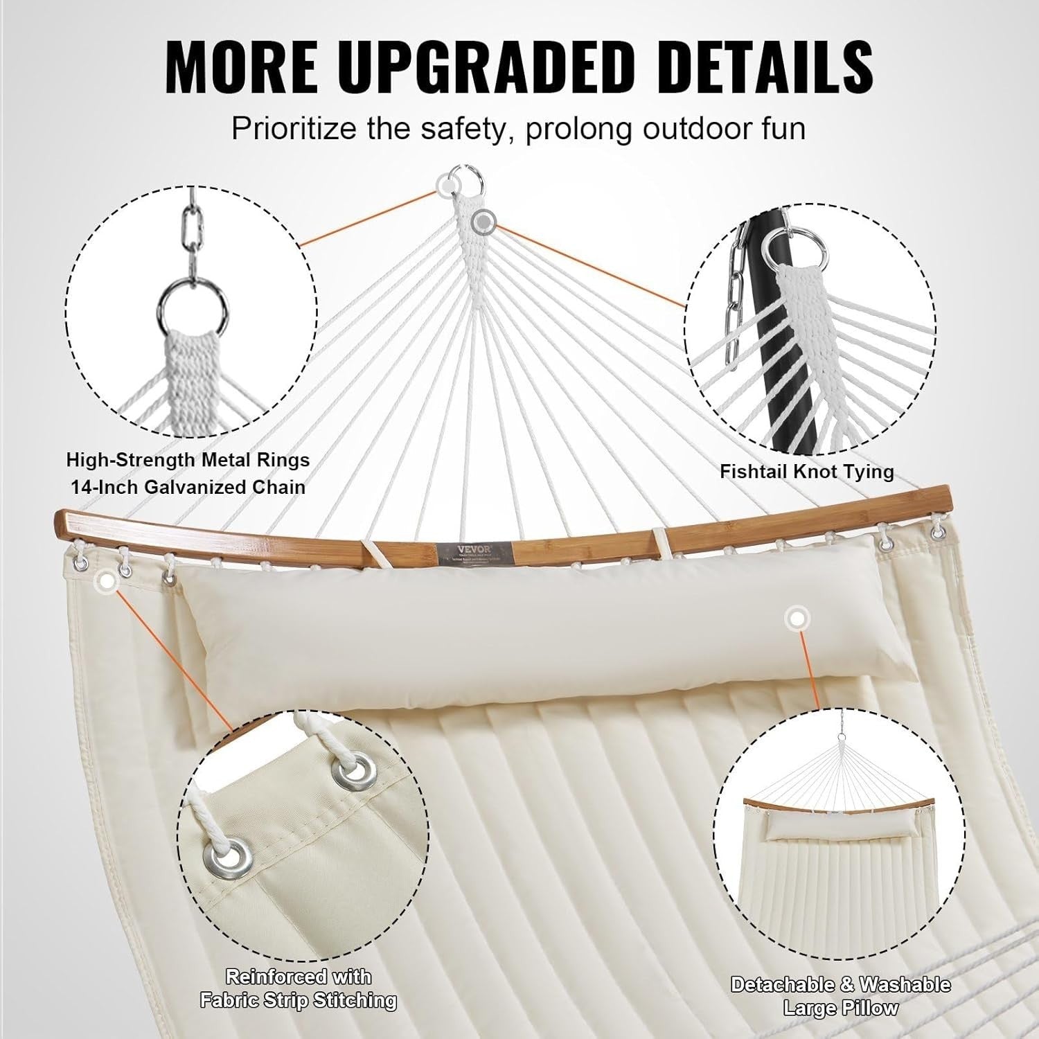 Luxury Quilted Hammock for 2 w/ Pillow & Spreader Bar – Indoor Outdoor