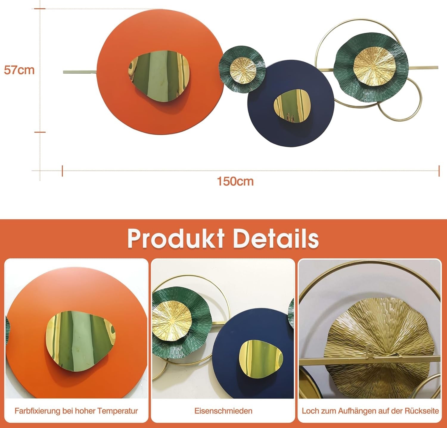 Large Metal Geometric Round Wall Art 150x57cm