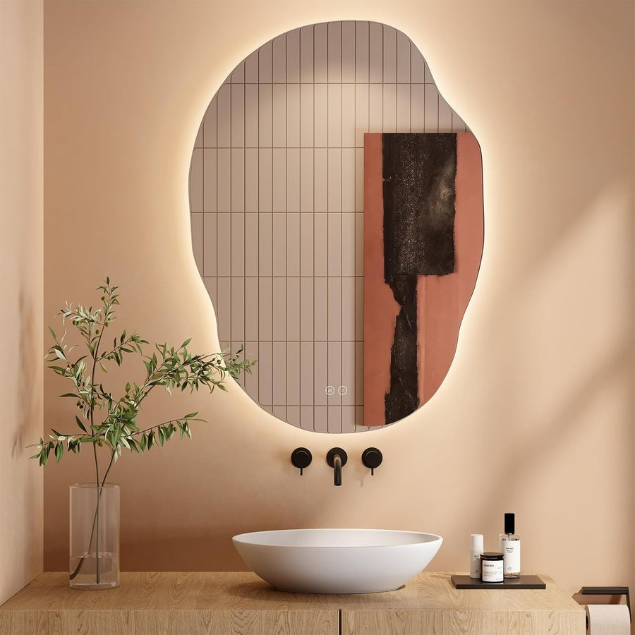 LED Bathroom Mirror 910x650mm Anti-Fog Asymmetric Backlit 3-Color
