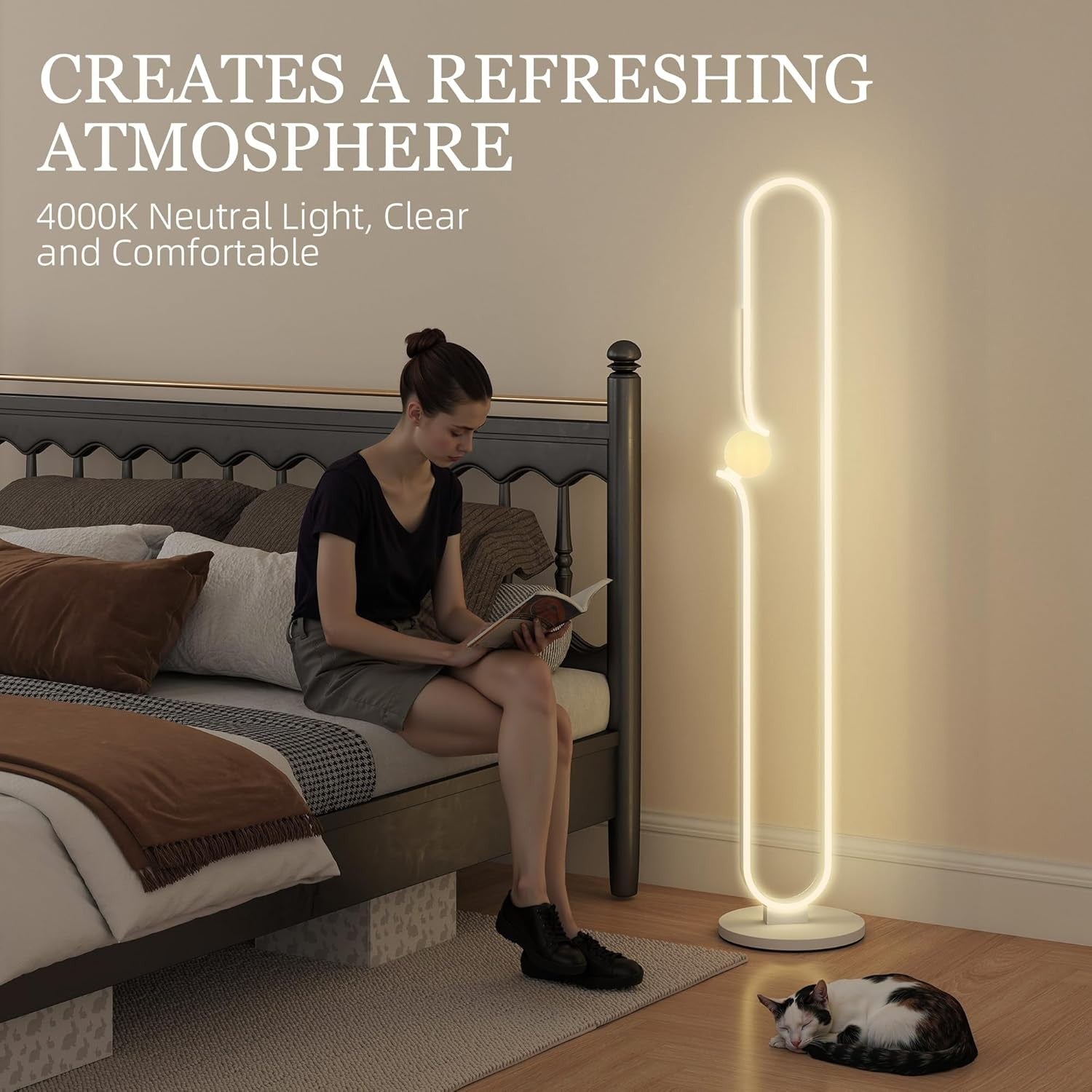 Modern LED Floor Lamp White Dimmable Standing Light Foot Switch Bedroom