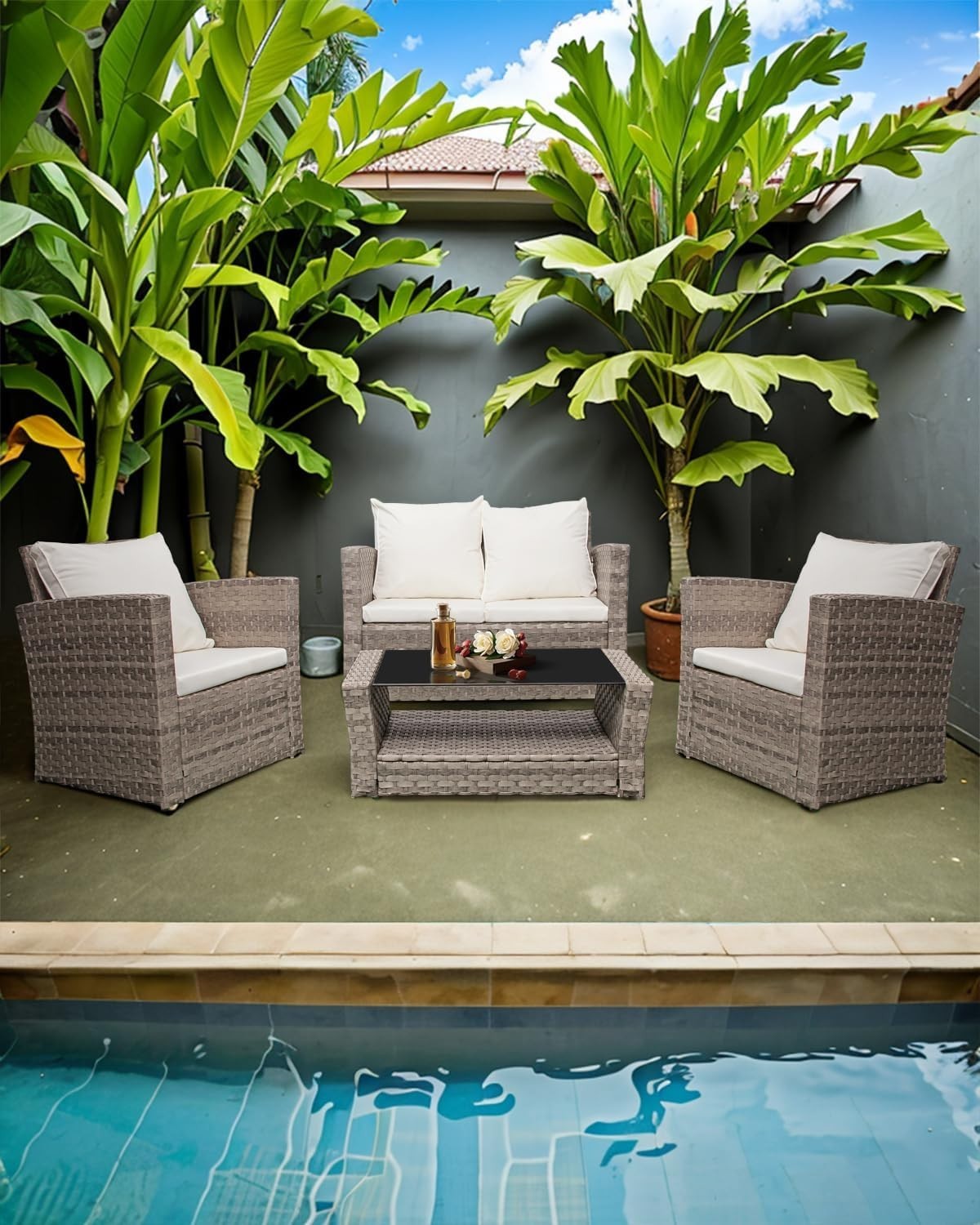 4 Seater Rattan Garden Furniture Set Outdoor Patio Sofa Table Chairs