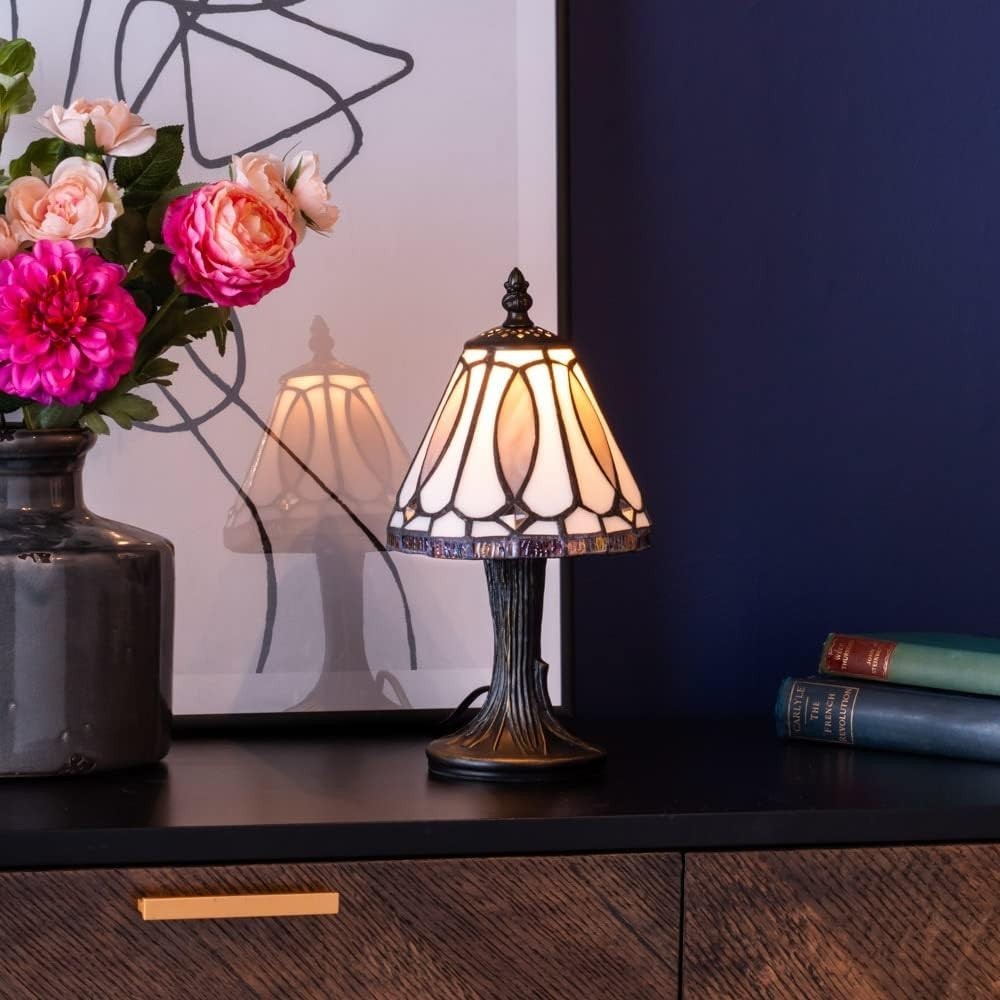 Tiffany Style Table Lamp | Multi-Coloured Stained Glass Shade | 29cm Height