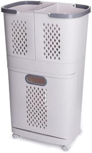 3-Tier Laundry Basket with Wheels, Bottom-Open Hamper & Storage Shelf 44×47×74cm