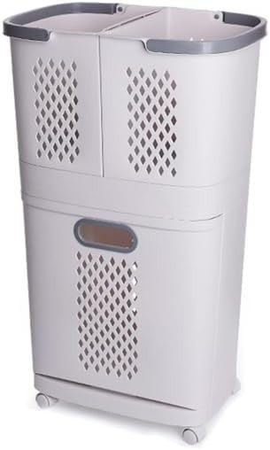 3-Tier Laundry Basket with Wheels, Bottom-Open Hamper & Storage Shelf 44×47×74cm