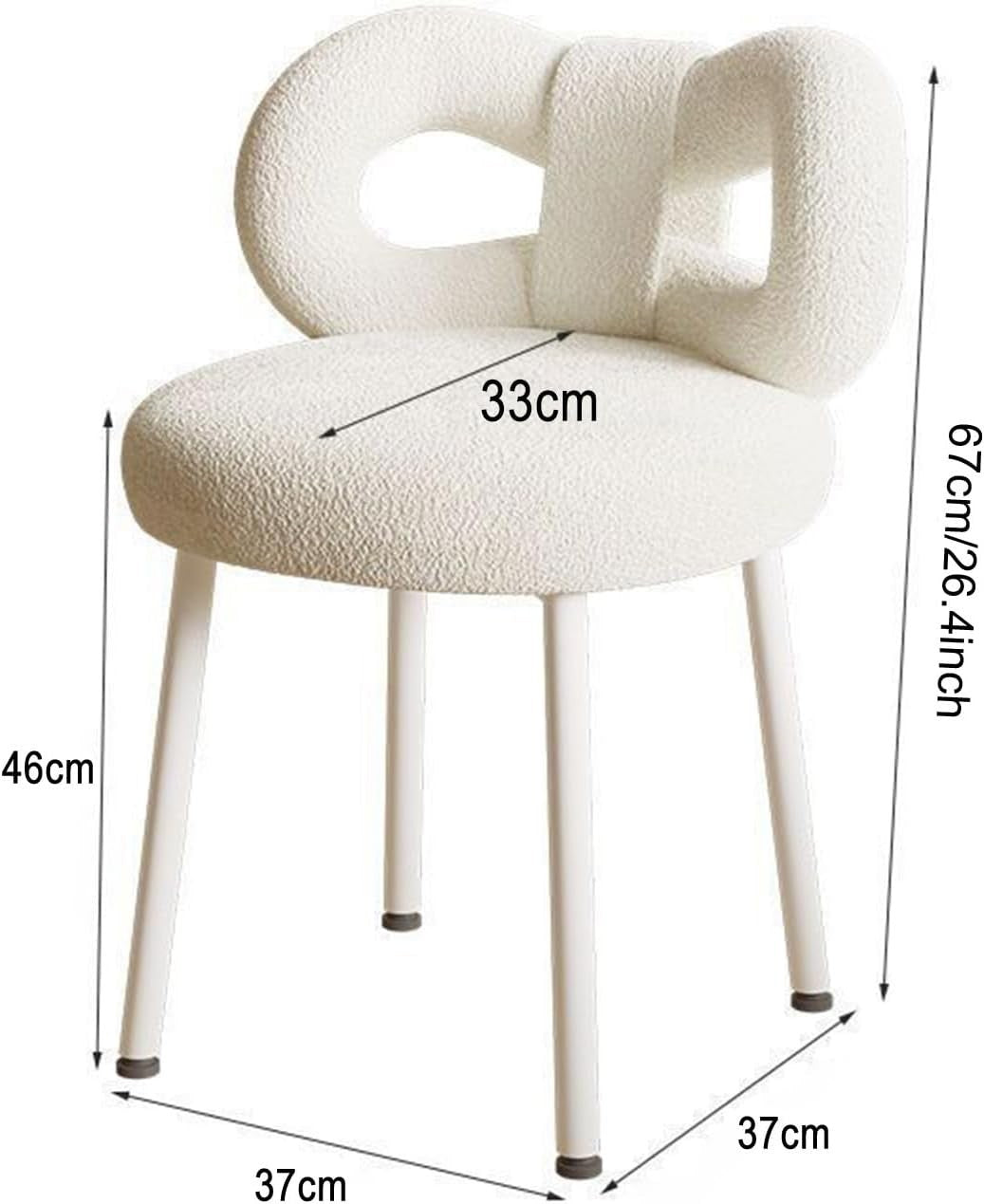 White Bowknot Vanity Chair Faux Wool Makeup Stool Adjustable Feet Modern