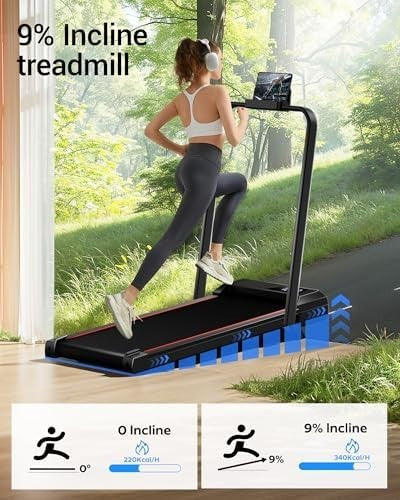 Folding Walking Pad 9% Incline 12km/h Quiet Treadmill LED Display Home Office