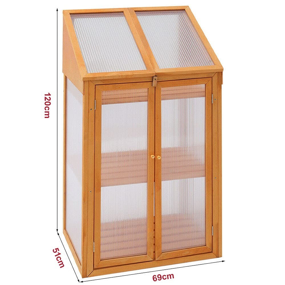 3 Tier Wooden Garden Greenhouse with Polycarbonate Panels & Adjustable Shelves