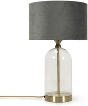 Gold Glass Table Lamp Grey Velvet Shade Bedside Desk Modern Light