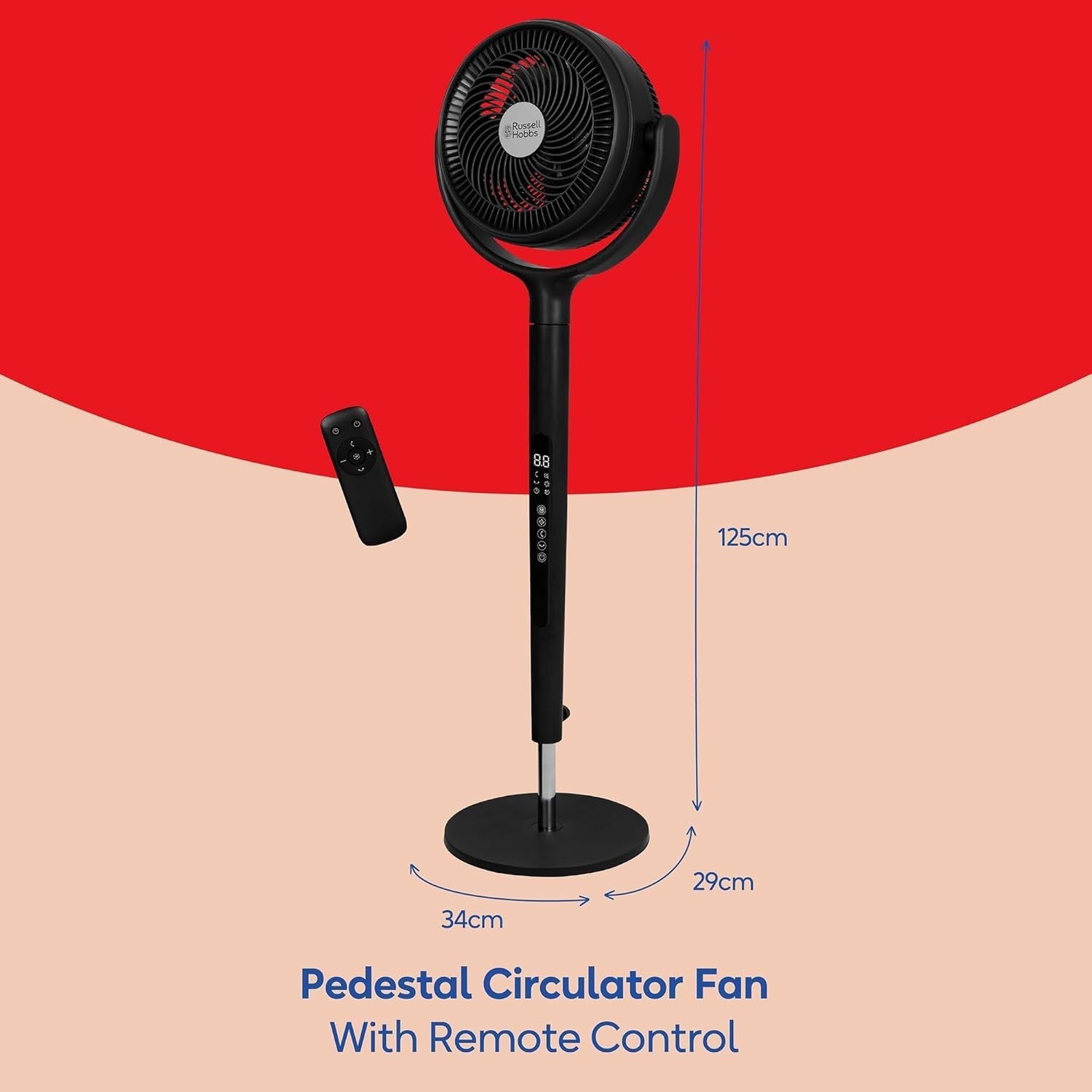 Charcoal Grey Pedestal Circulator Fan 12-Speed 130° Oscillation Remote Timer