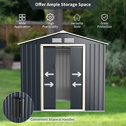 Metal Garden Storage Shed 7x4ft Waterproof Outdoor Tool Shed with Sliding Doors